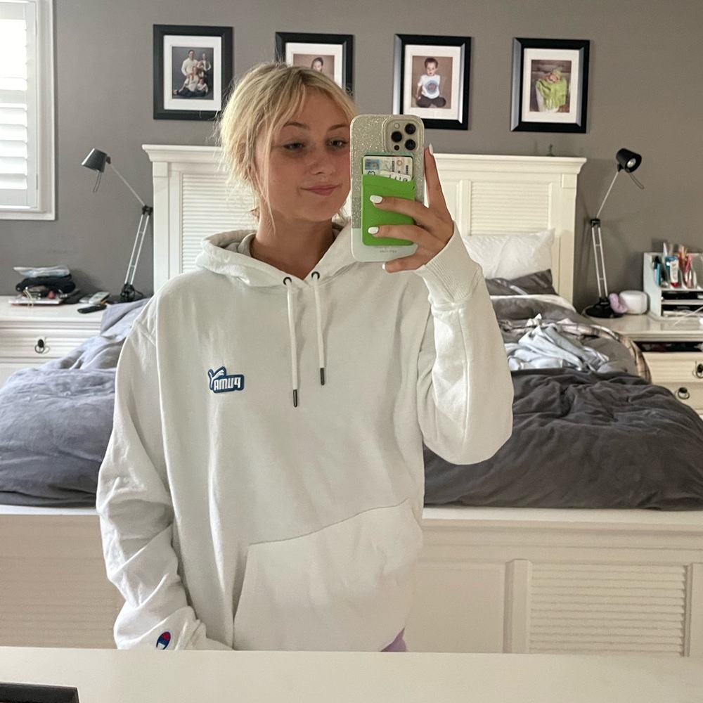 white and blue puma hoodie